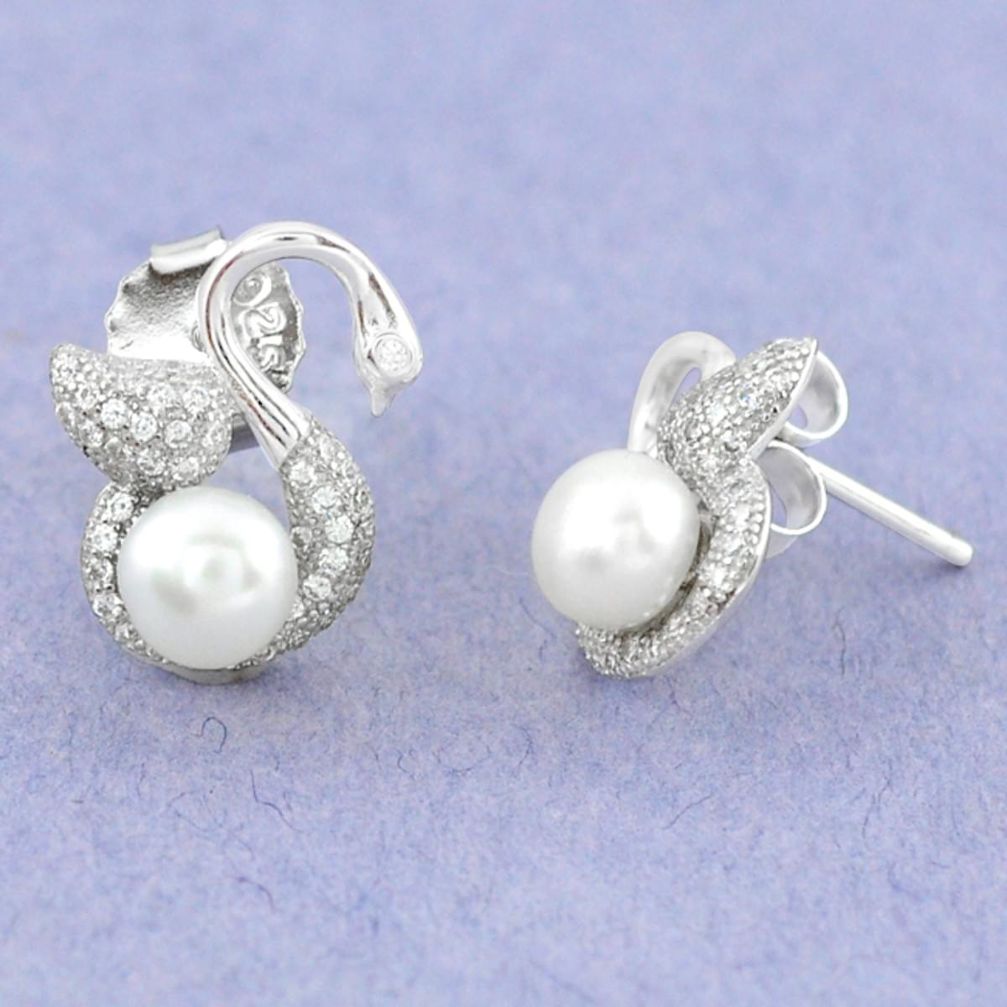 Natural white pearl topaz 925 sterling silver stud earrings jewelry c25555