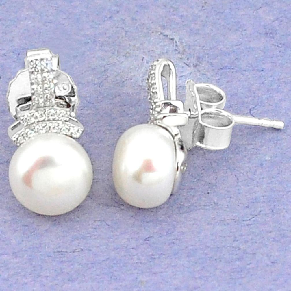 Natural white pearl topaz 925 sterling silver stud earrings jewelry c25712