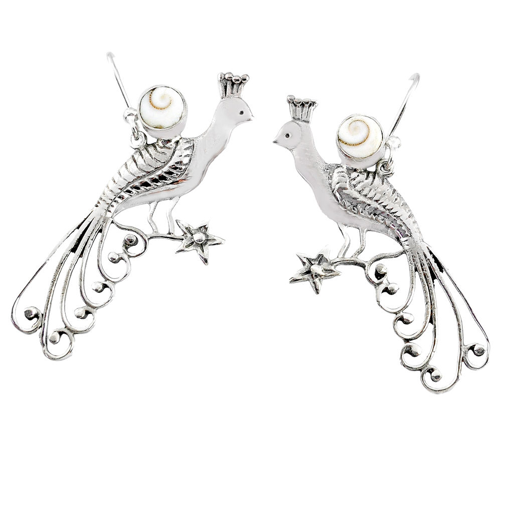 2.19cts natural white shiva eye 925 silver dangle peacock charm earrings r67849