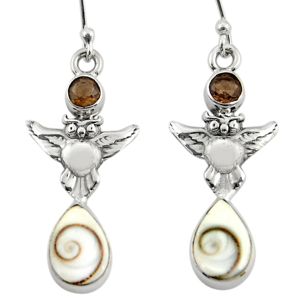 6.36cts natural white shiva eye smoky topaz 925 silver owl earrings r51486