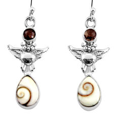 Clearance Sale- 6.10cts natural white shiva eye smoky topaz 925 silver owl earrings r51499