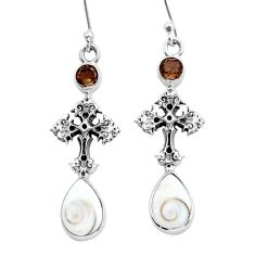 8.22cts natural white shiva eye smoky topaz silver holy cross earrings y15328