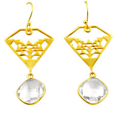 Clearance Sale- 15.65cts natural white topaz 925 sterling silver 14k gold dangle earrings r38689