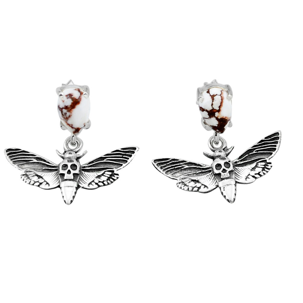 4.53cts natural white wild horse magnesite 925 silver butterfly earrings n48545