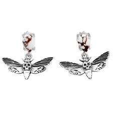 4.53cts natural white wild horse magnesite 925 silver butterfly earrings n48545