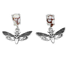 4.11cts natural white wild horse magnesite 925 silver butterfly earrings n48554