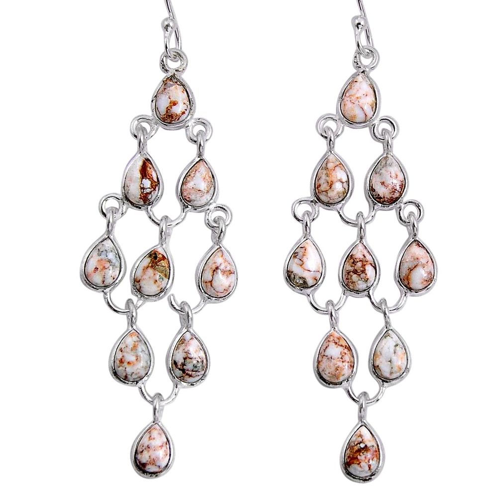 15.90cts natural white wild horse magnesite 925 silver chandelier earrings y4290