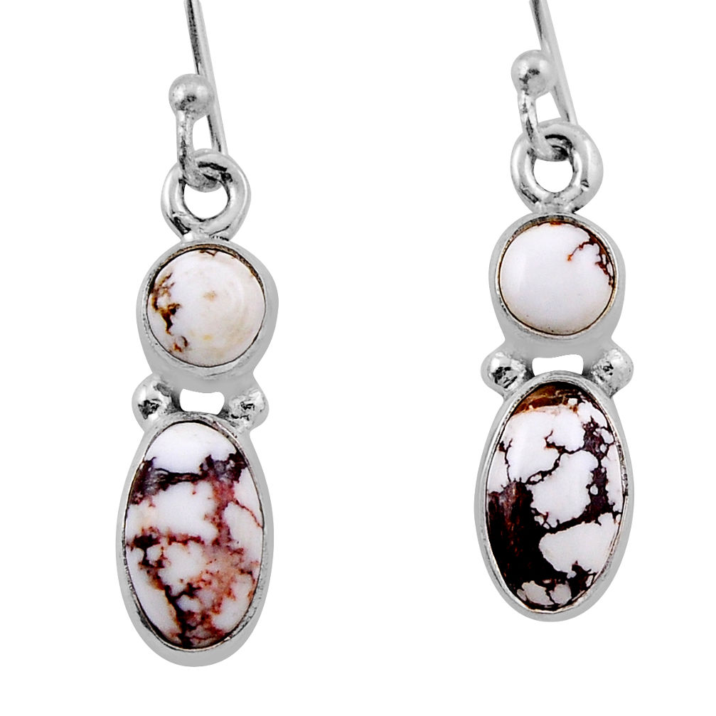 6.09cts natural white wild horse magnesite 925 silver dangle earrings n37307