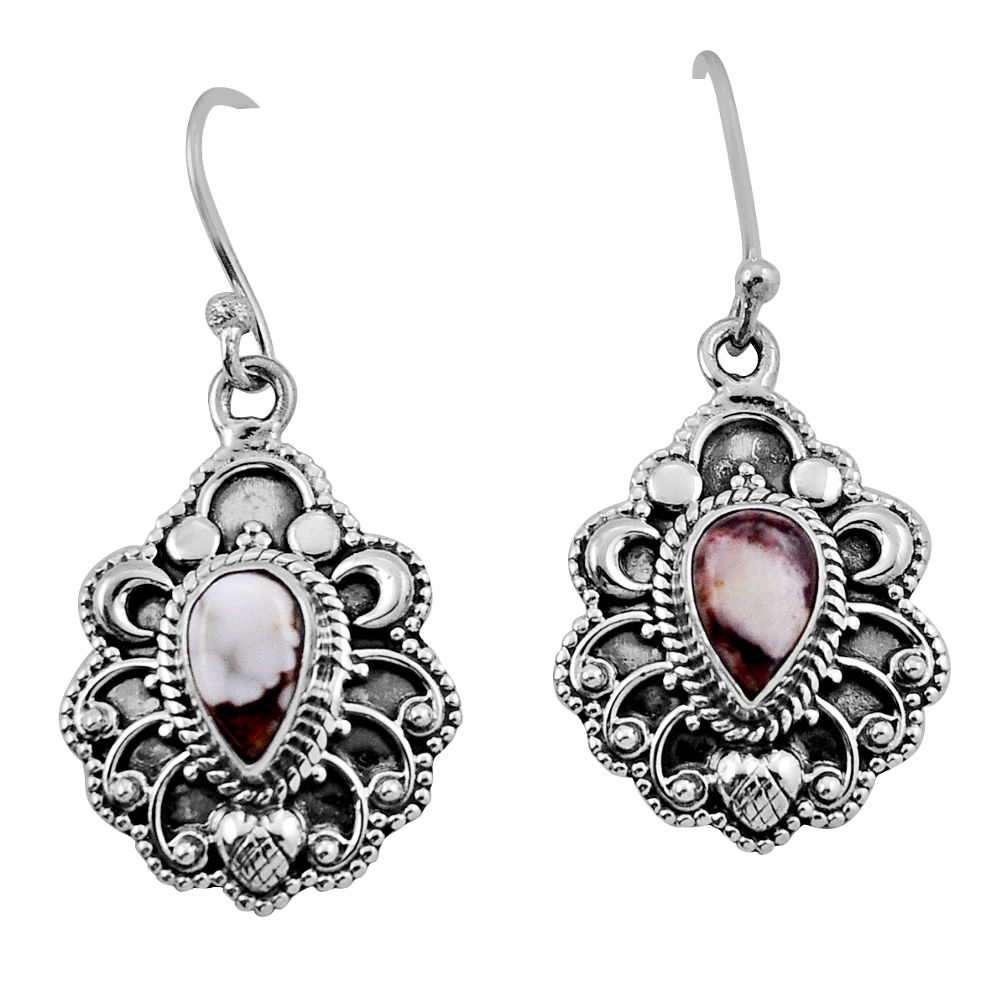 6.09cts natural white wild horse magnesite 925 silver dangle earrings n37309