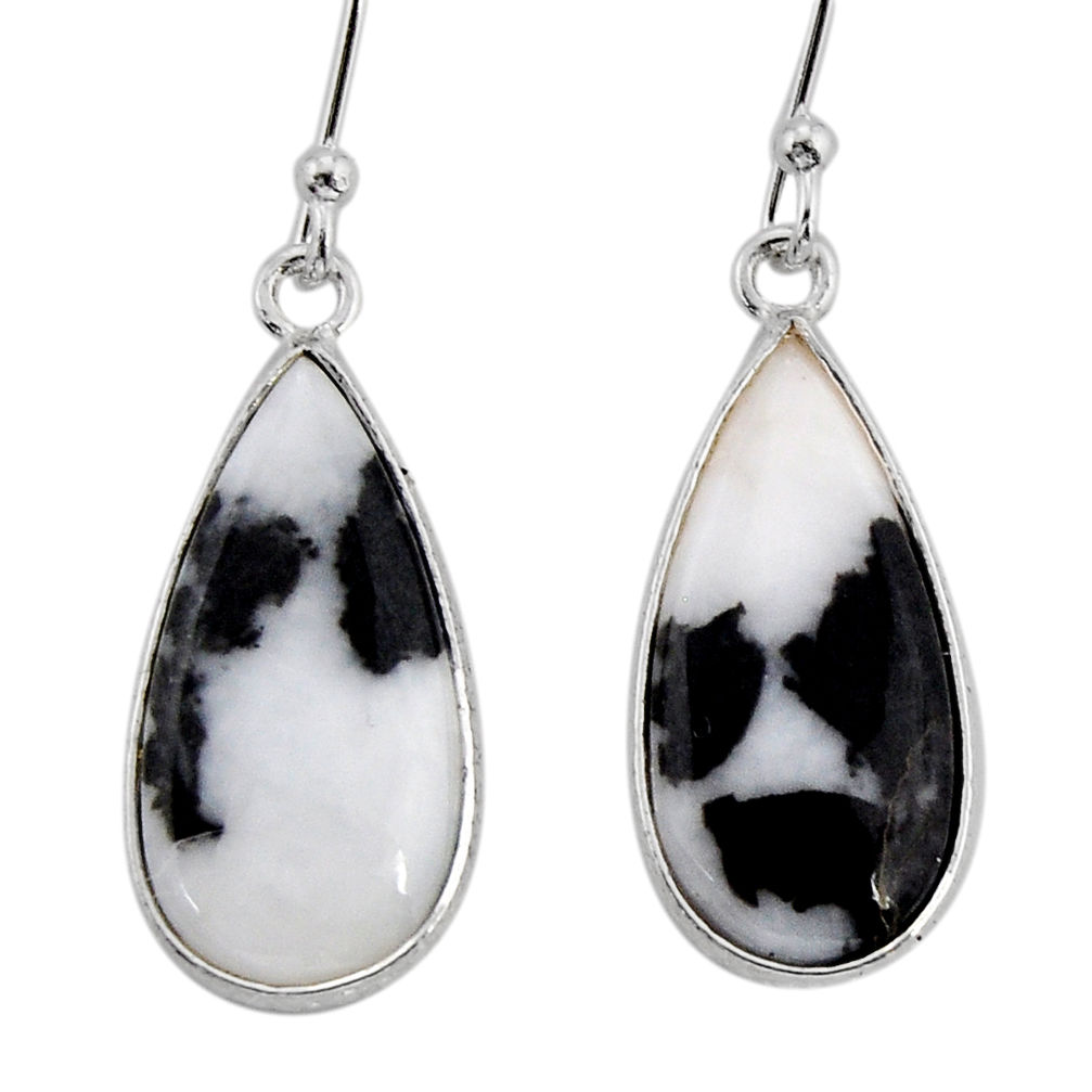 9.13cts natural white zebra jasper 925 sterling silver dangle earrings y72925