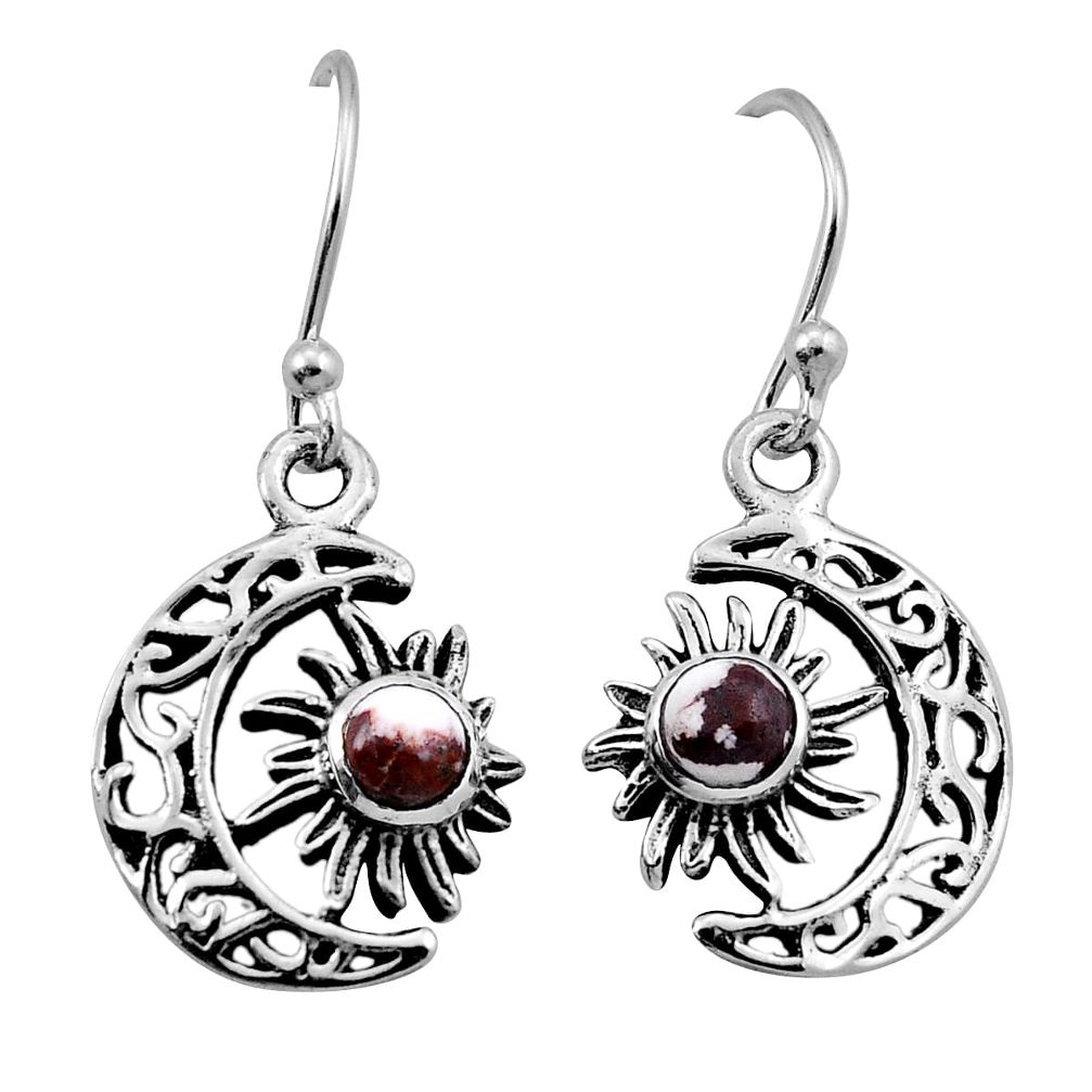 1.63cts natural wild horse magnesite silver crescent moon star earrings n44443