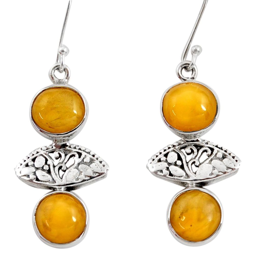  yellow amber bone 925 sterling silver dangle earrings d40516