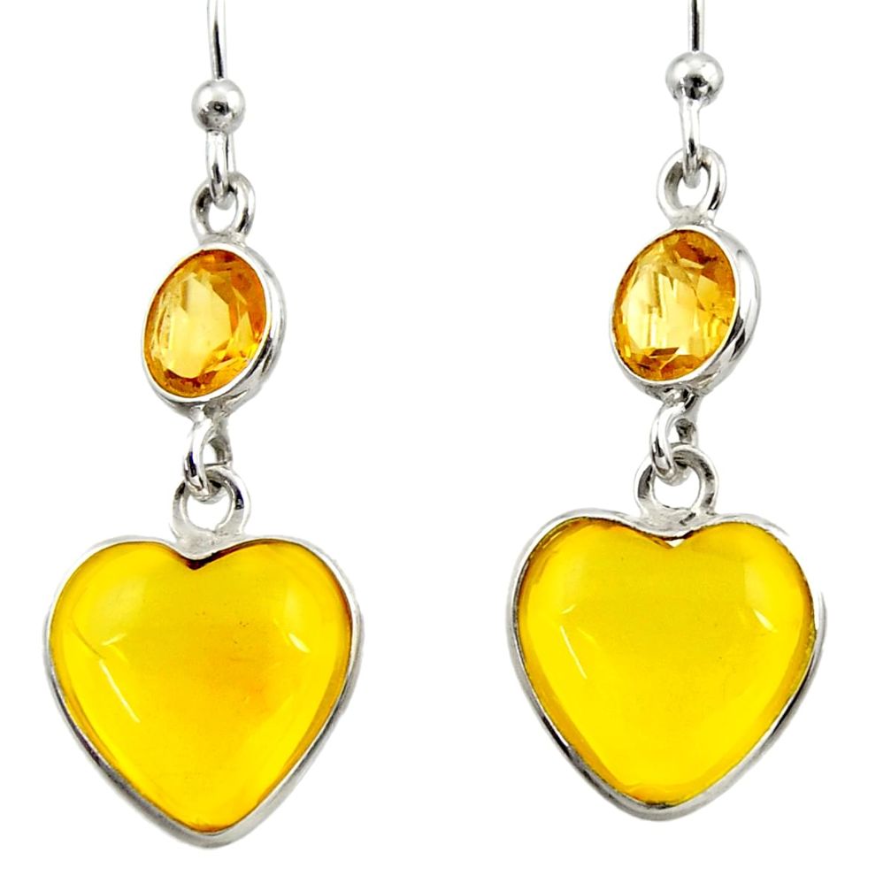 6.33cts natural yellow amber bone citrine 925 silver heart earrings d39916