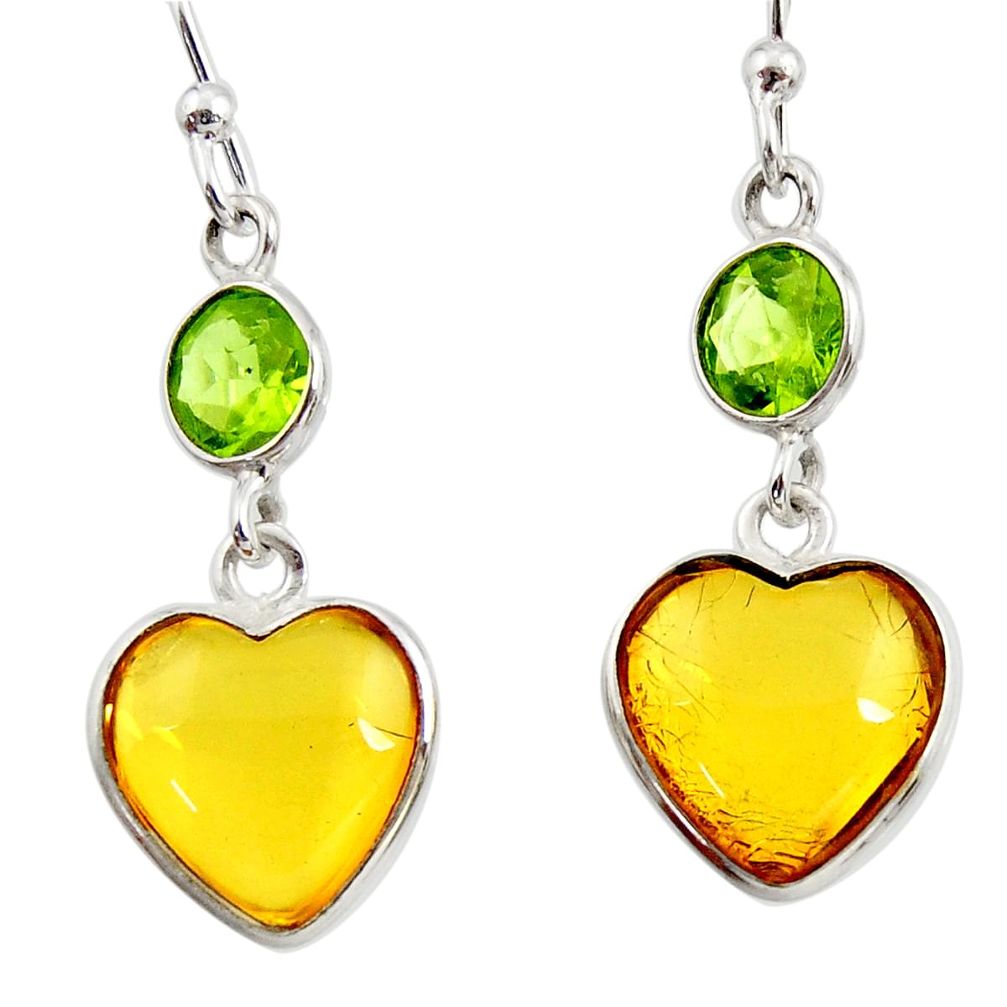 yellow amber bone peridot 925 silver dangle earrings d45791