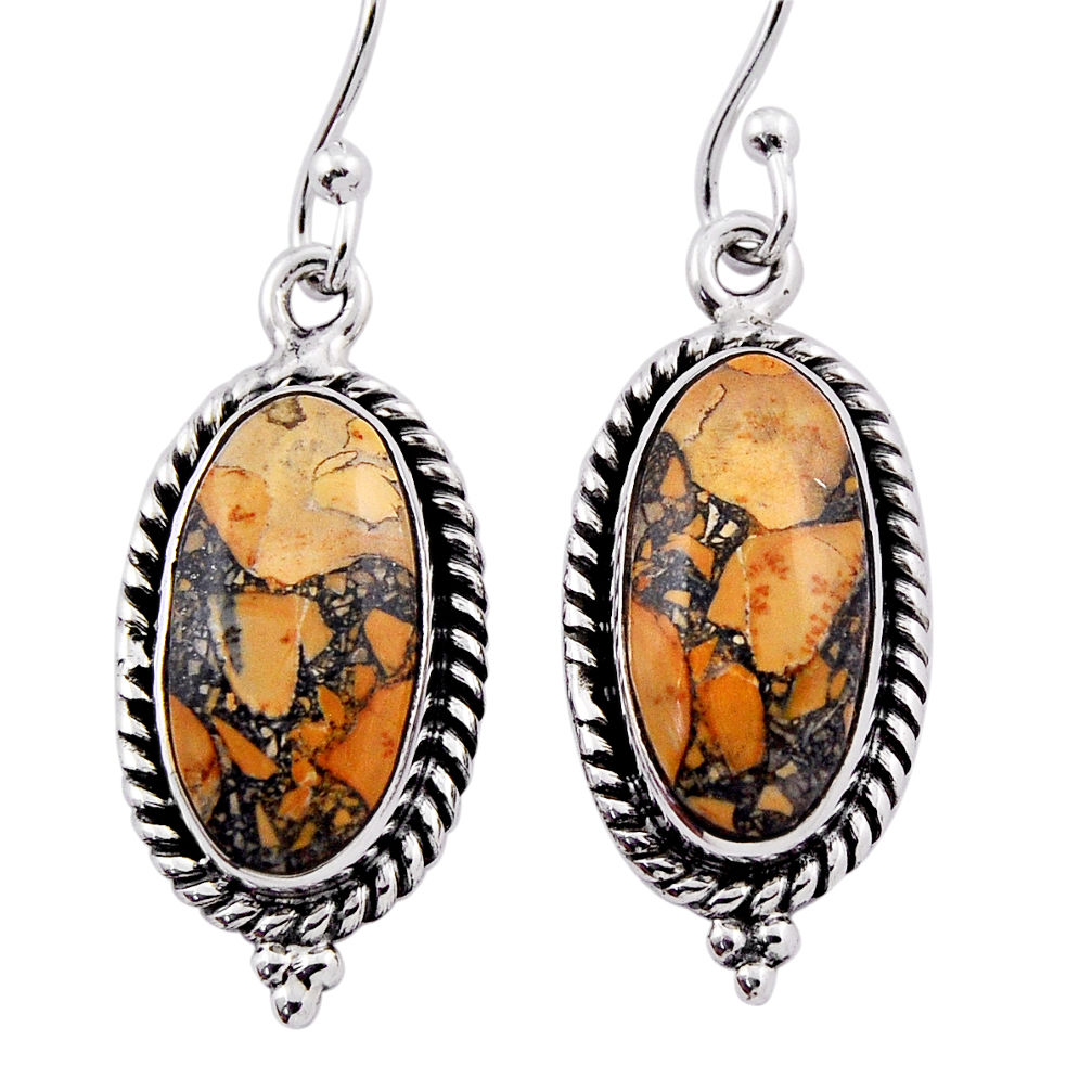 12.06cts natural yellow brecciated mookaite 925 silver dangle earrings n39610
