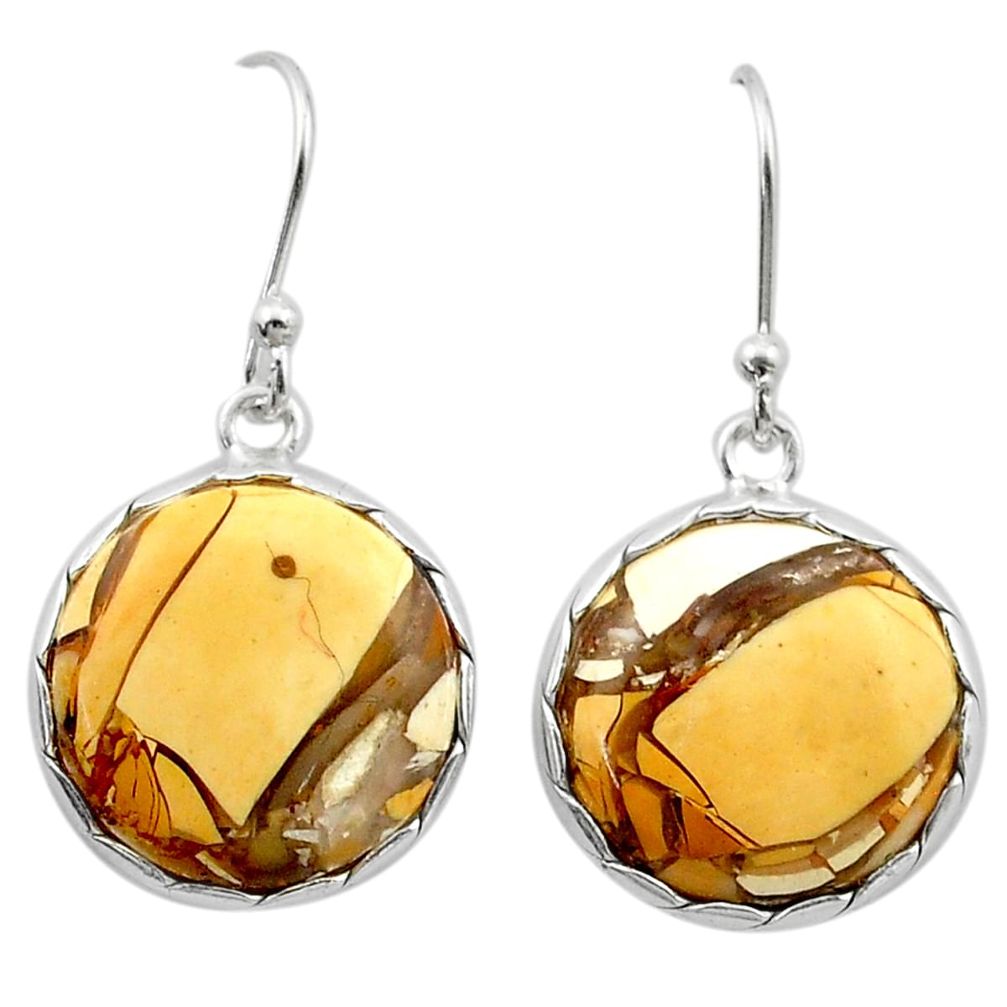 12.85cts natural yellow brecciated mookaite 925 silver dangle earrings u40604