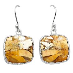 9.97cts natural yellow brecciated mookaite 925 silver dangle earrings u40607