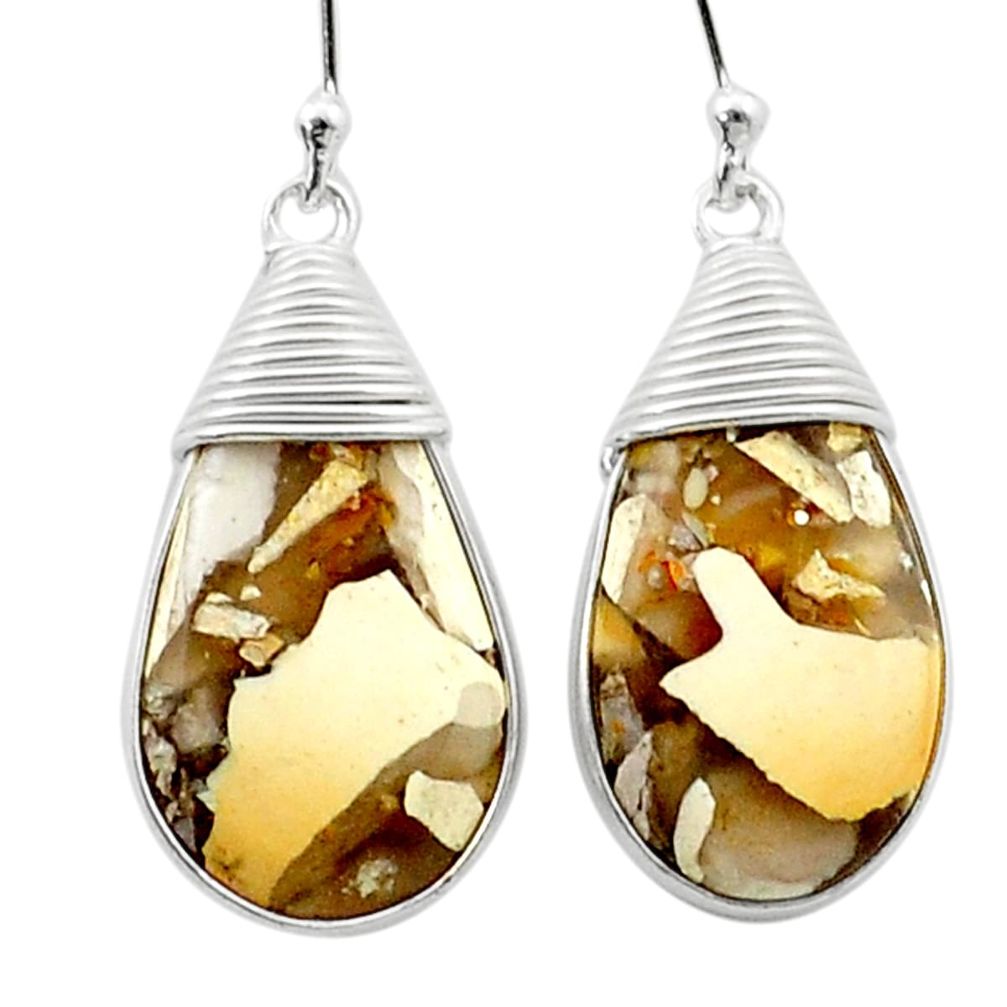 12.85cts natural yellow brecciated mookaite 925 silver dangle earrings u40977