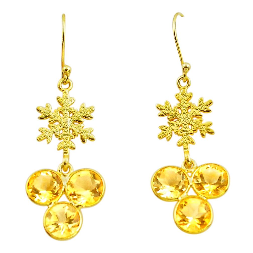 13.61cts natural yellow citrine 925 silver sterling snowflake earrings p87370