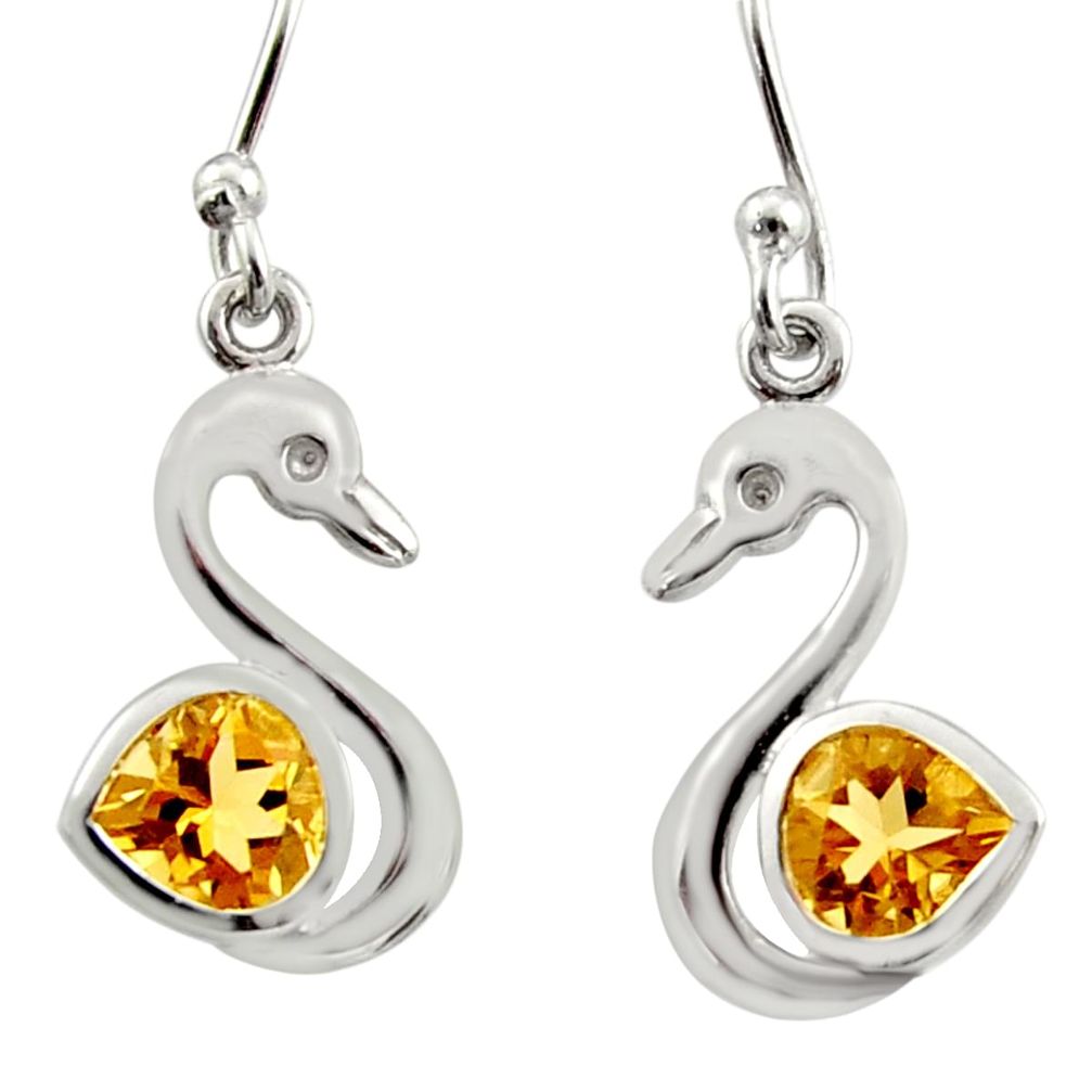 yellow citrine 925 silver dangle duck charm earrings d40076