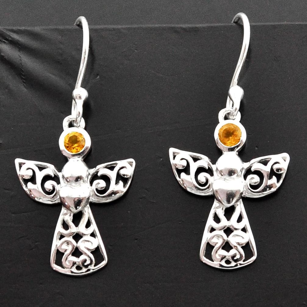 0.72cts natural yellow citrine 925 sterling silver birds charm earrings d40179