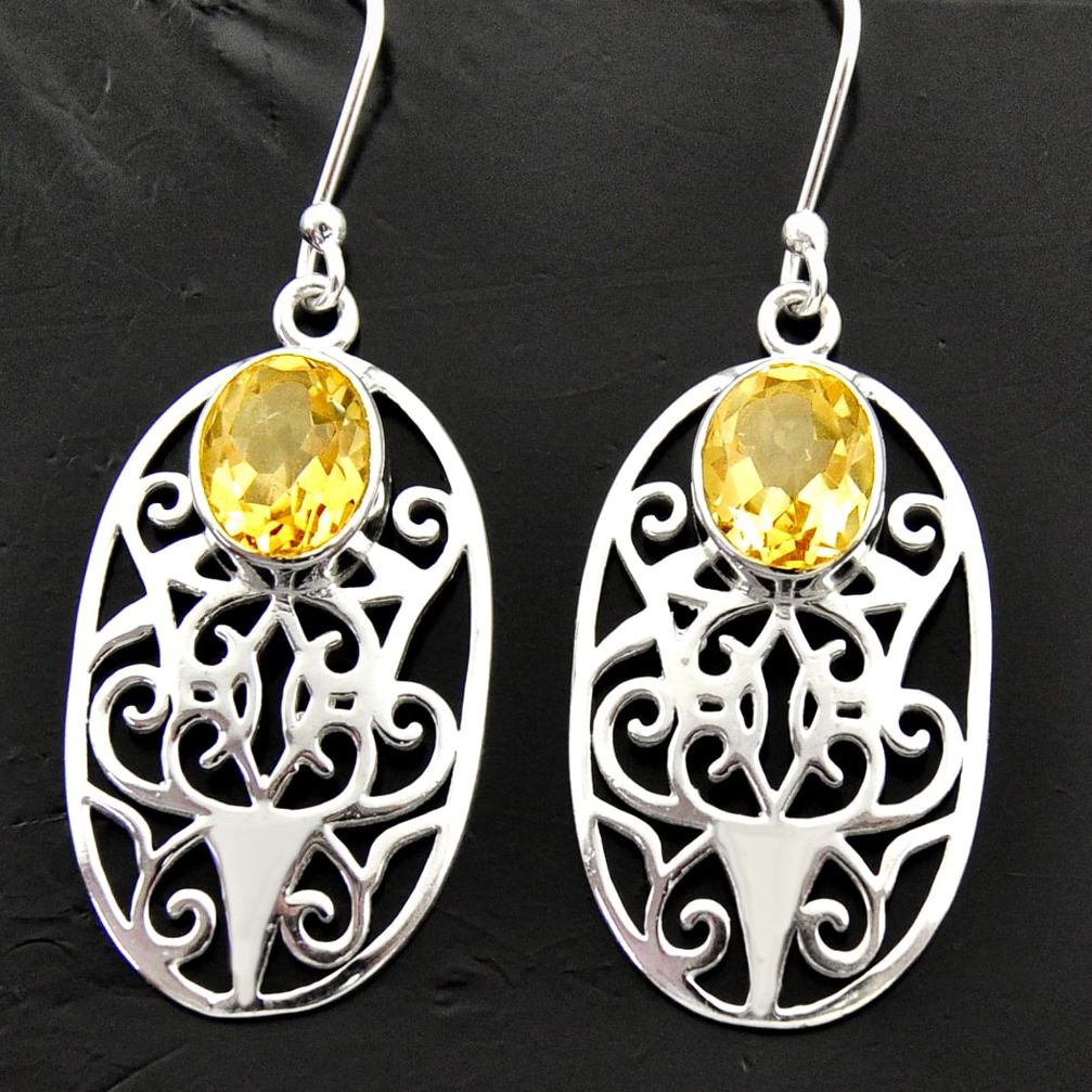 6.55cts natural yellow citrine 925 sterling silver dangle earrings d40037