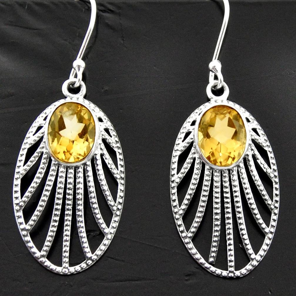 5.97cts natural yellow citrine 925 sterling silver dangle earrings d40055