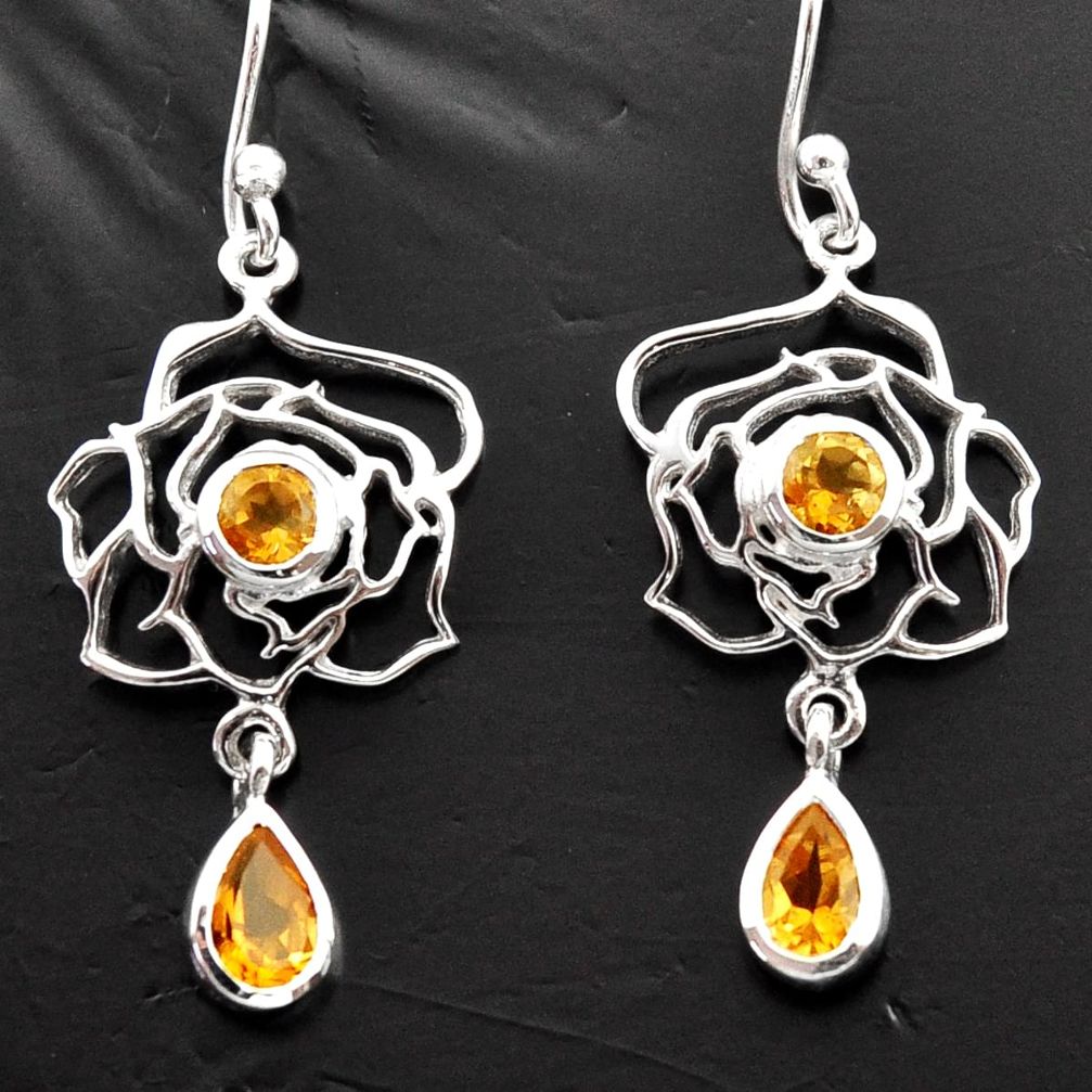 4.06cts natural yellow citrine 925 sterling silver dangle earrings d40176