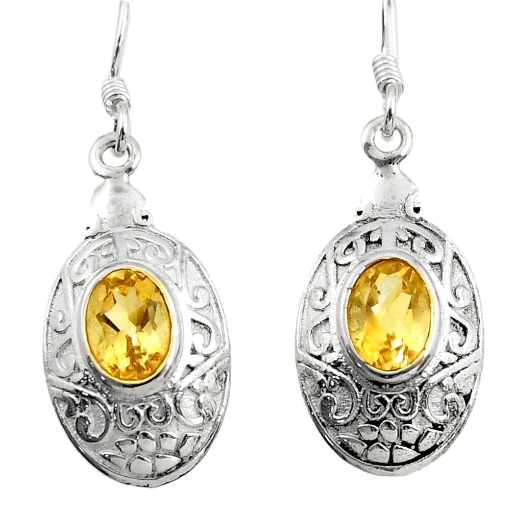 3.29cts natural yellow citrine 925 sterling silver dangle earrings d45723