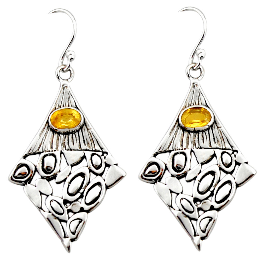 3.00cts natural yellow citrine 925 sterling silver dangle earrings r32954