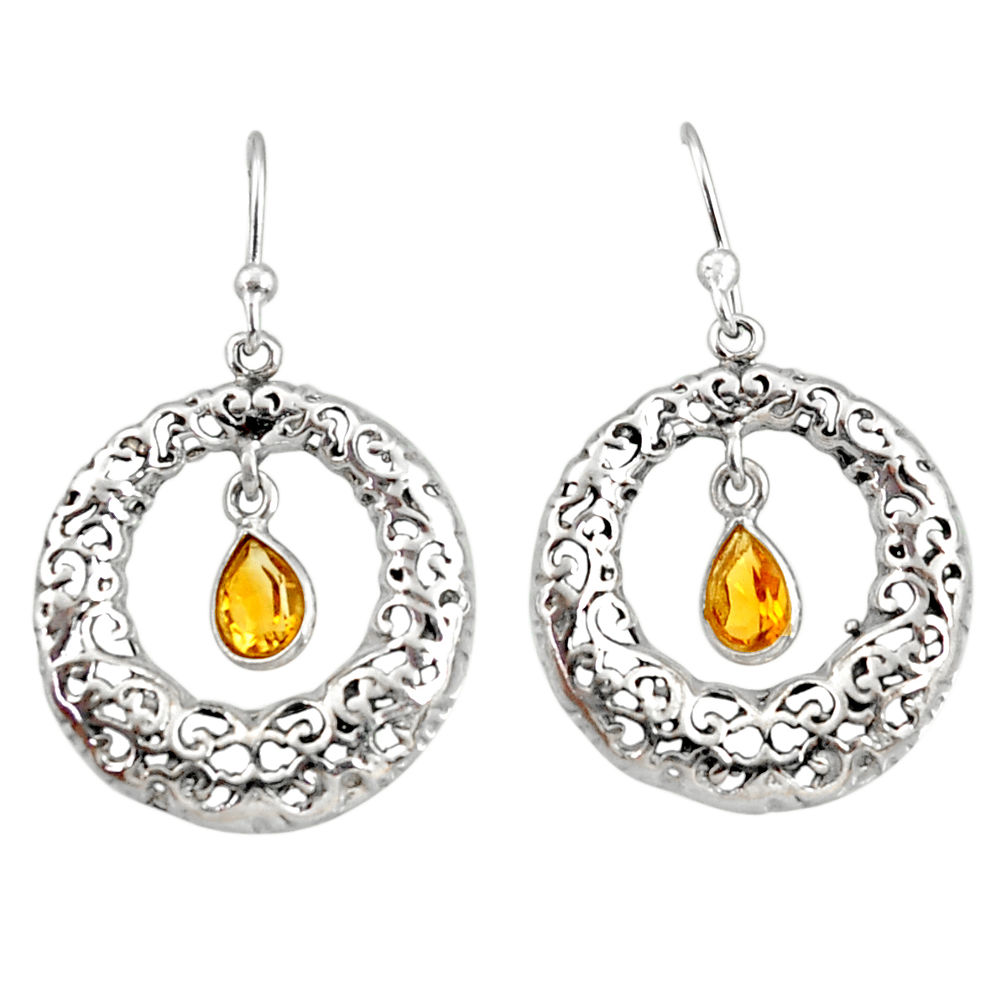 2.13cts natural yellow citrine 925 sterling silver dangle earrings r33032