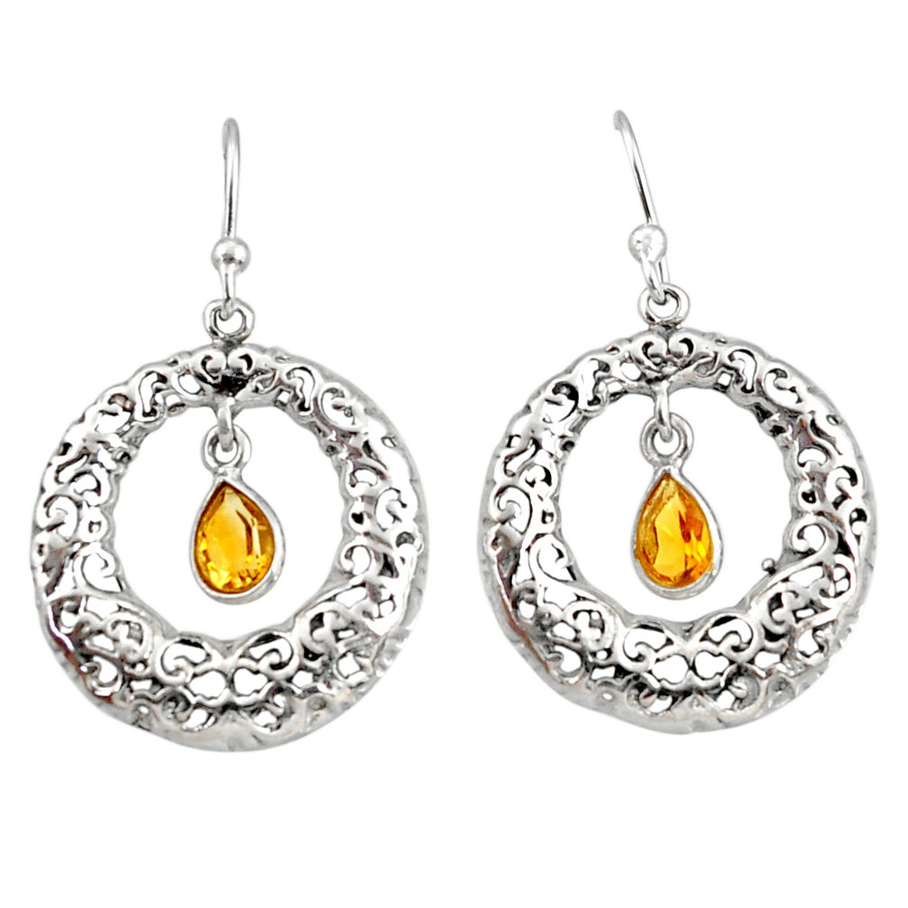 2.13cts natural yellow citrine 925 sterling silver dangle earrings r33033