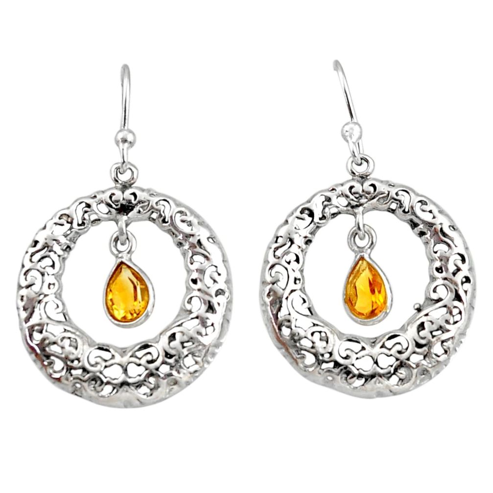 2.13cts natural yellow citrine 925 sterling silver dangle earrings r33034