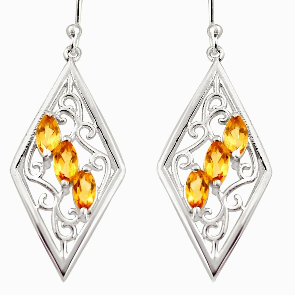 6.26cts natural yellow citrine 925 sterling silver dangle earrings r36689