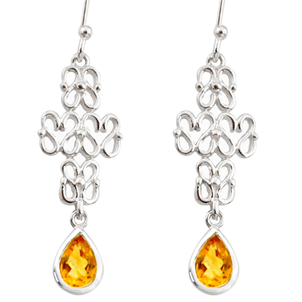 3.39cts natural yellow citrine 925 sterling silver dangle earrings r36886