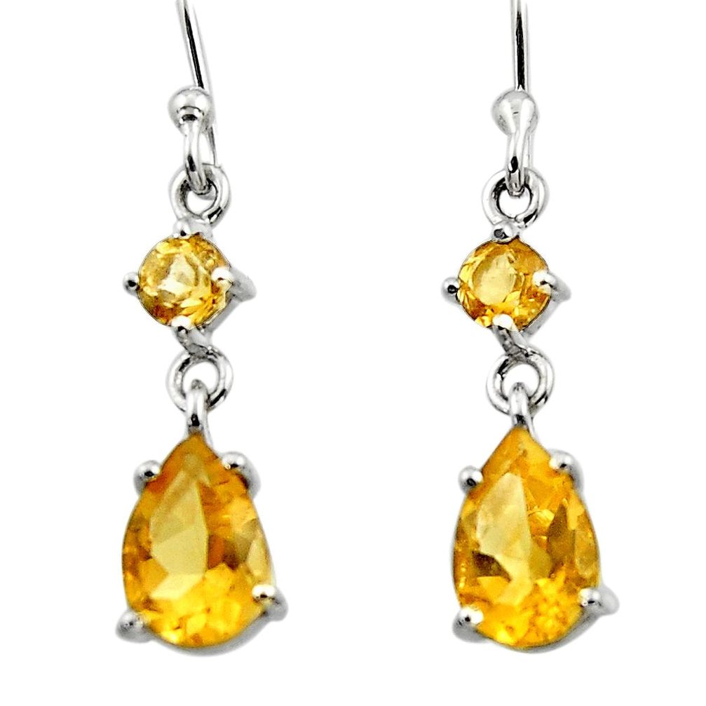 4.82cts natural yellow citrine 925 sterling silver dangle earrings r45421