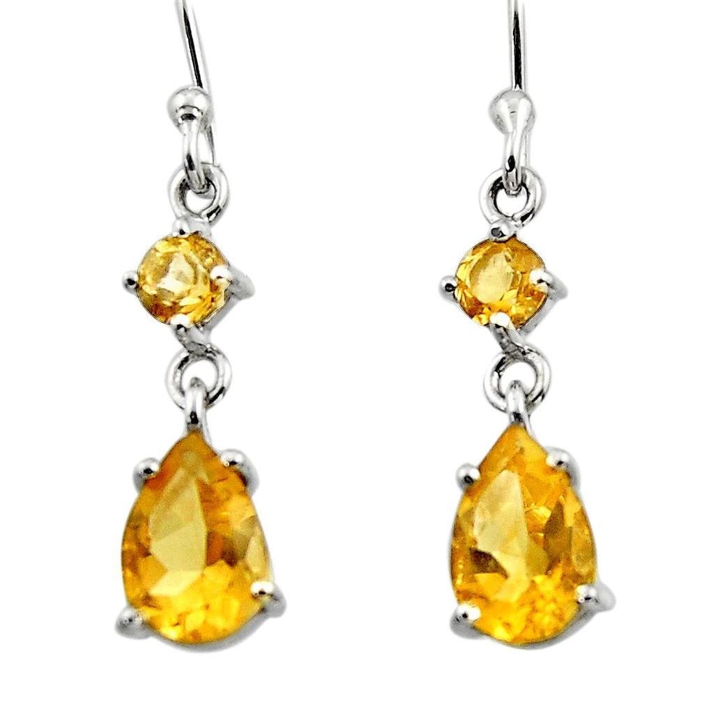 4.76cts natural yellow citrine 925 sterling silver dangle earrings r45422