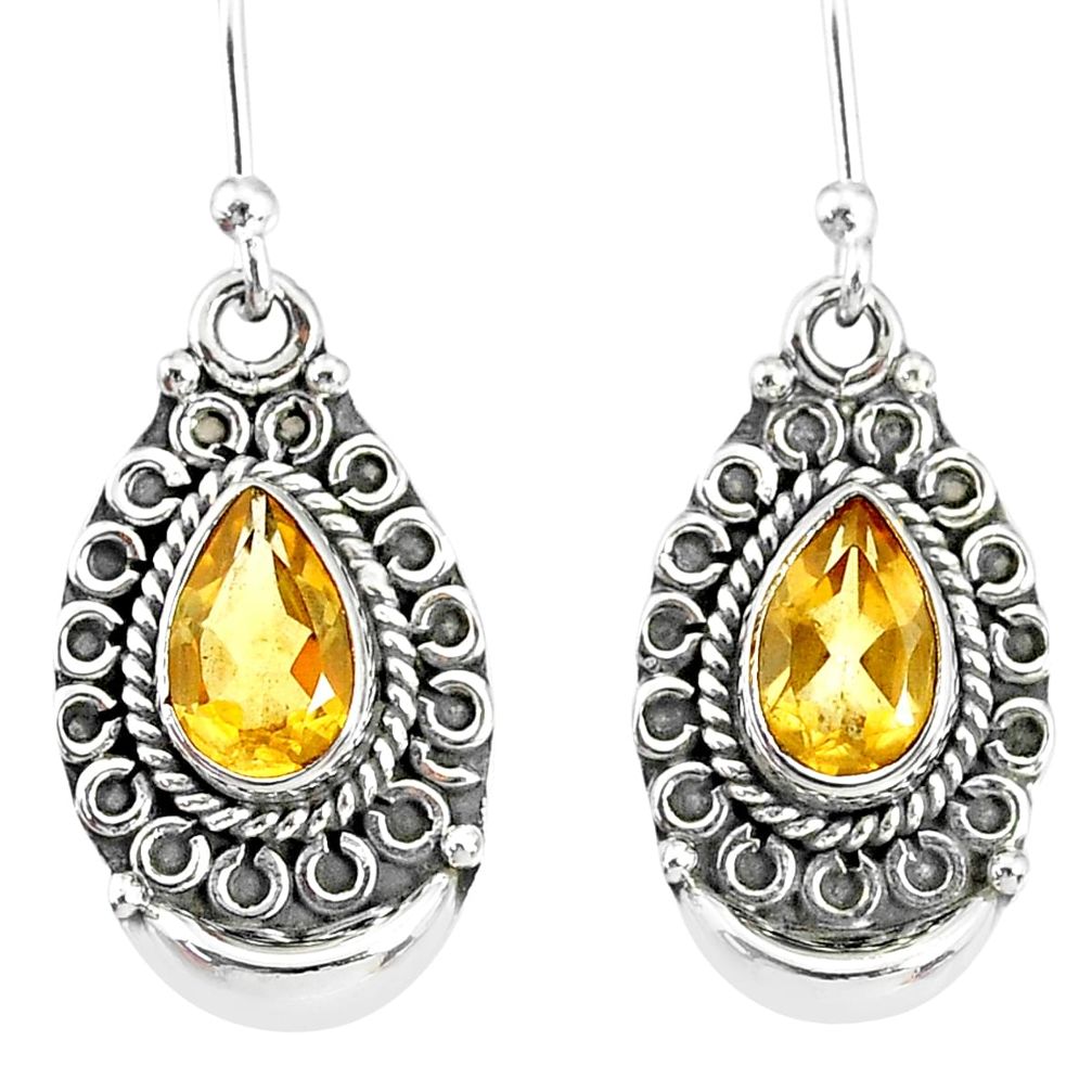 4.39cts natural yellow citrine 925 sterling silver dangle earrings r89308