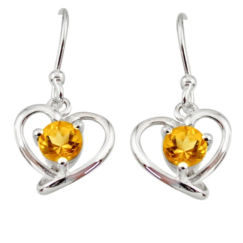 yellow citrine 925 sterling silver dangle heart earrings d45786