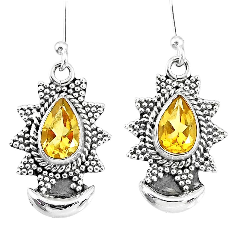 5.02cts natural yellow citrine 925 sterling silver dangle moon earrings r89168