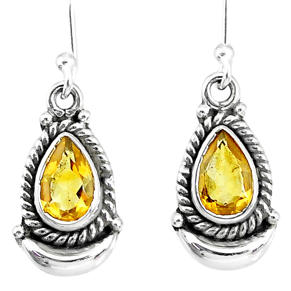 4.17cts natural yellow citrine 925 sterling silver dangle moon earrings r89191