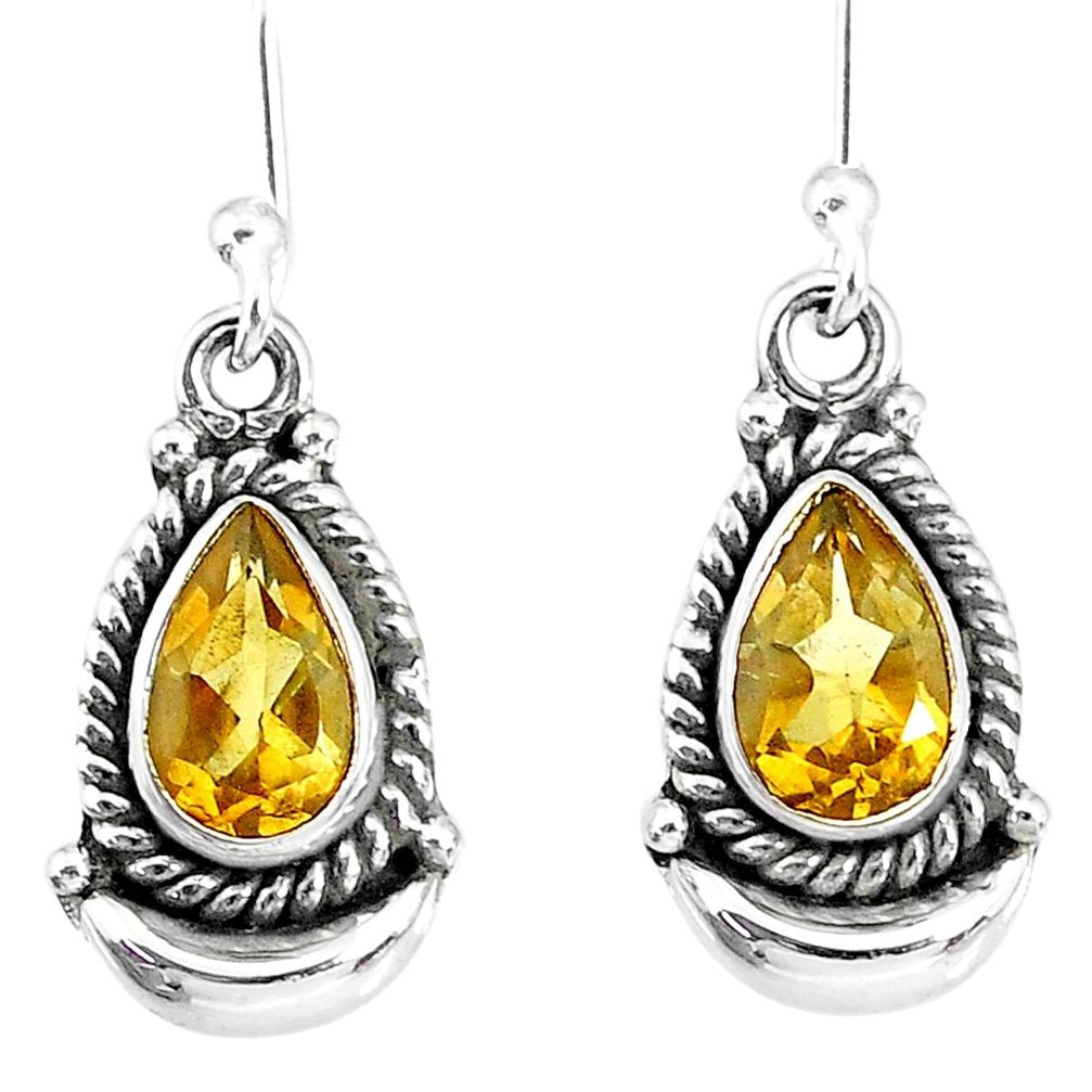 4.21cts natural yellow citrine 925 sterling silver dangle moon earrings r89212