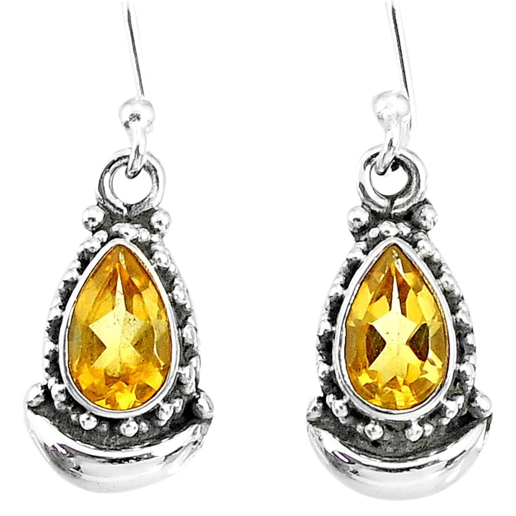 4.20cts natural yellow citrine 925 sterling silver dangle moon earrings r89223