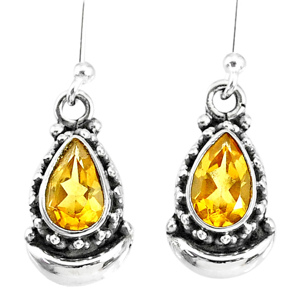 3.97cts natural yellow citrine 925 sterling silver dangle moon earrings r89241