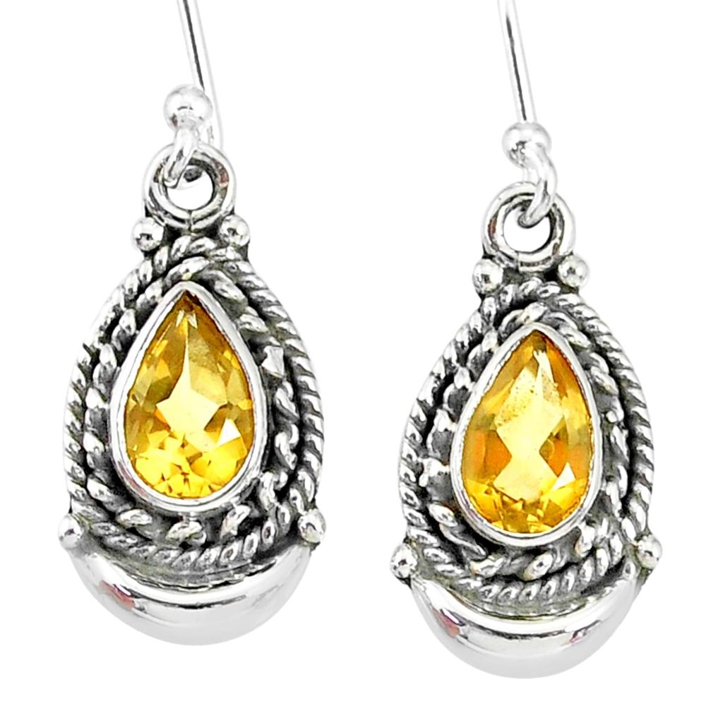 4.28cts natural yellow citrine 925 sterling silver dangle moon earrings r89263