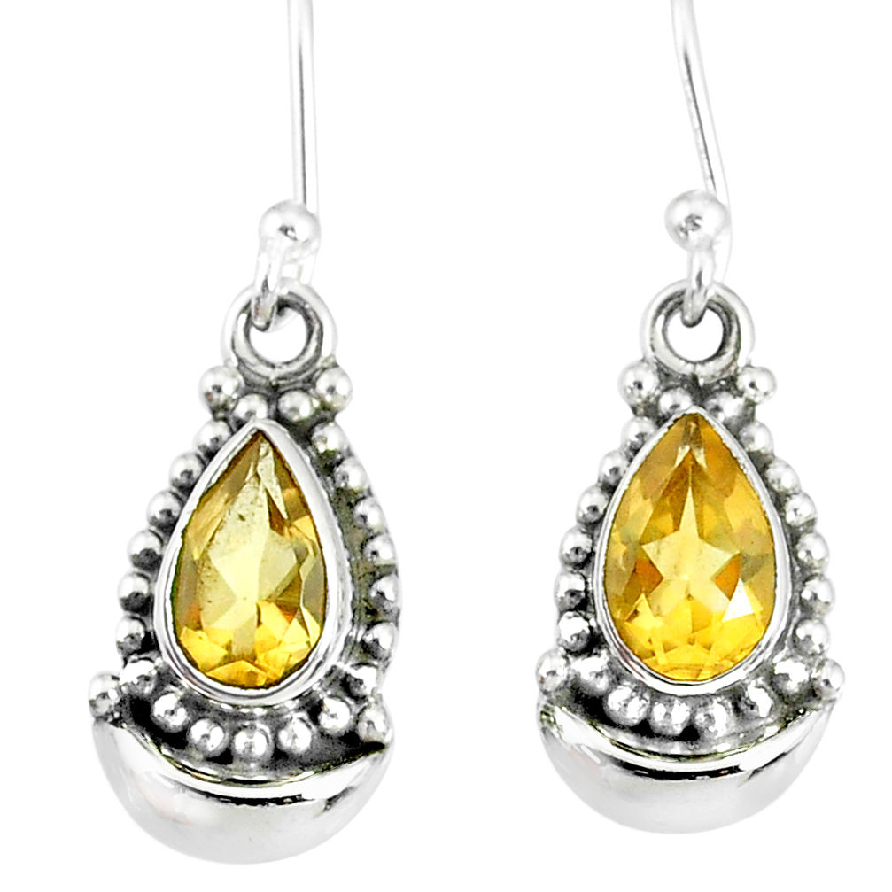 4.34cts natural yellow citrine 925 sterling silver dangle moon earrings r89362