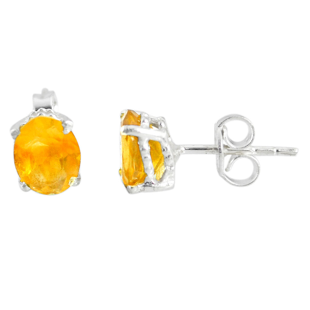 3.46cts natural yellow citrine 925 sterling silver stud earrings jewelry r77069