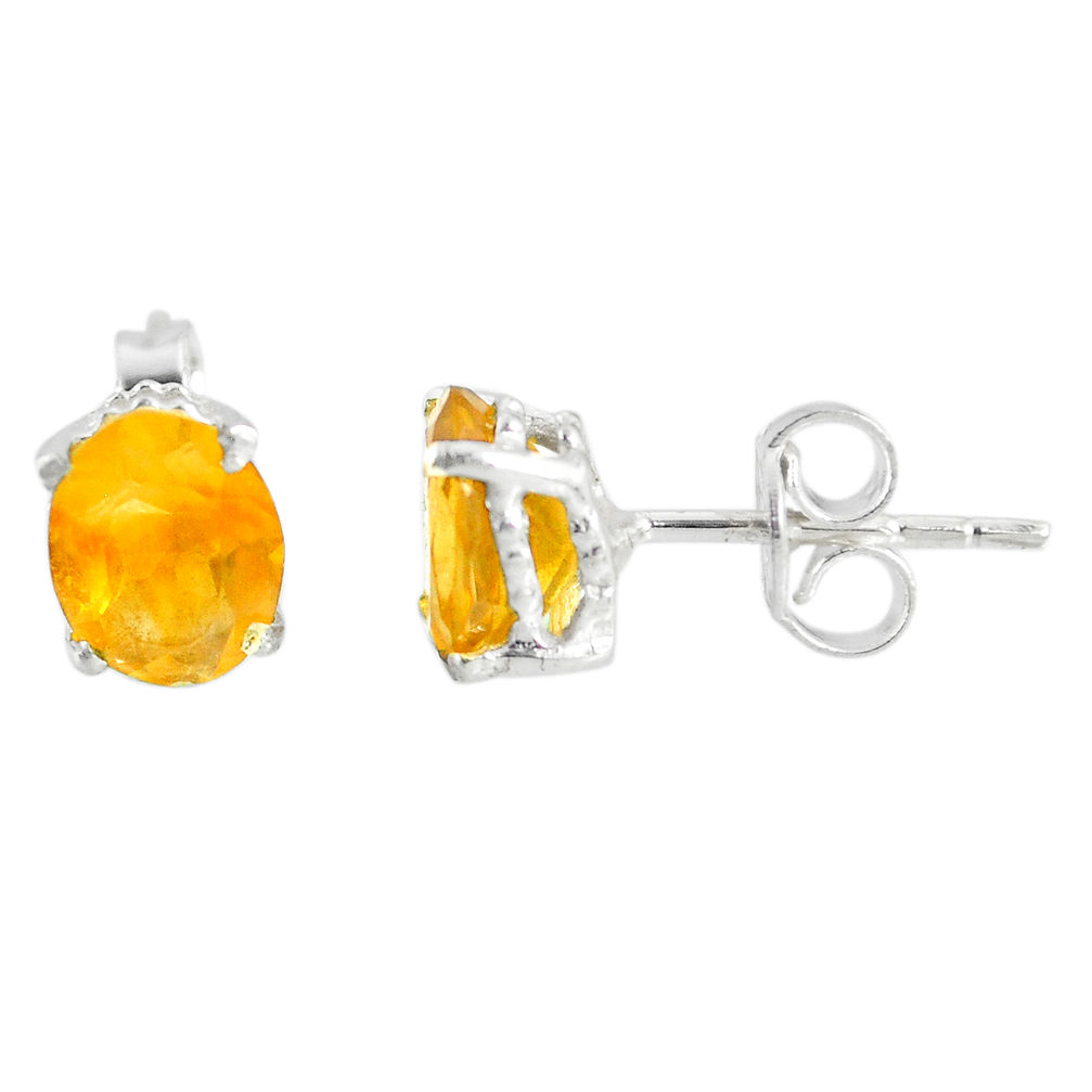 3.34cts natural yellow citrine 925 sterling silver stud earrings jewelry r77070