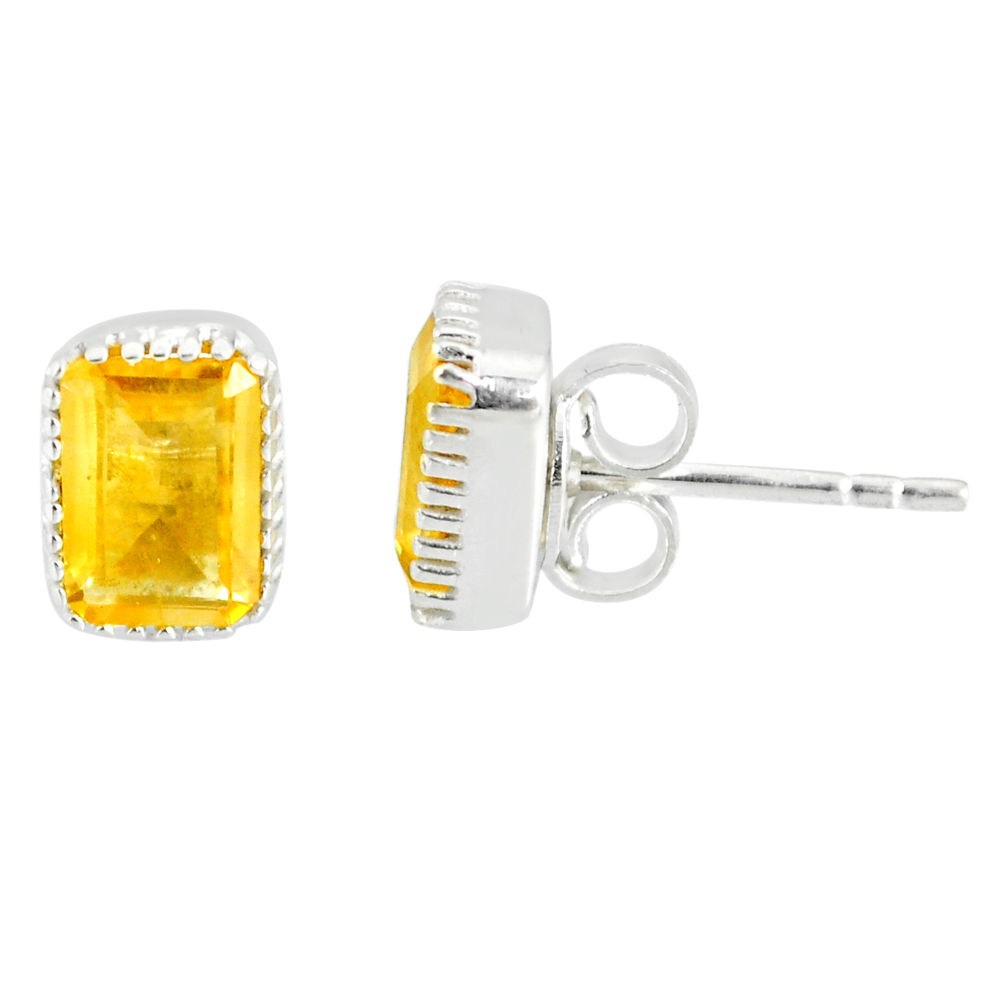 3.21cts natural yellow citrine 925 sterling silver stud earrings jewelry r77081