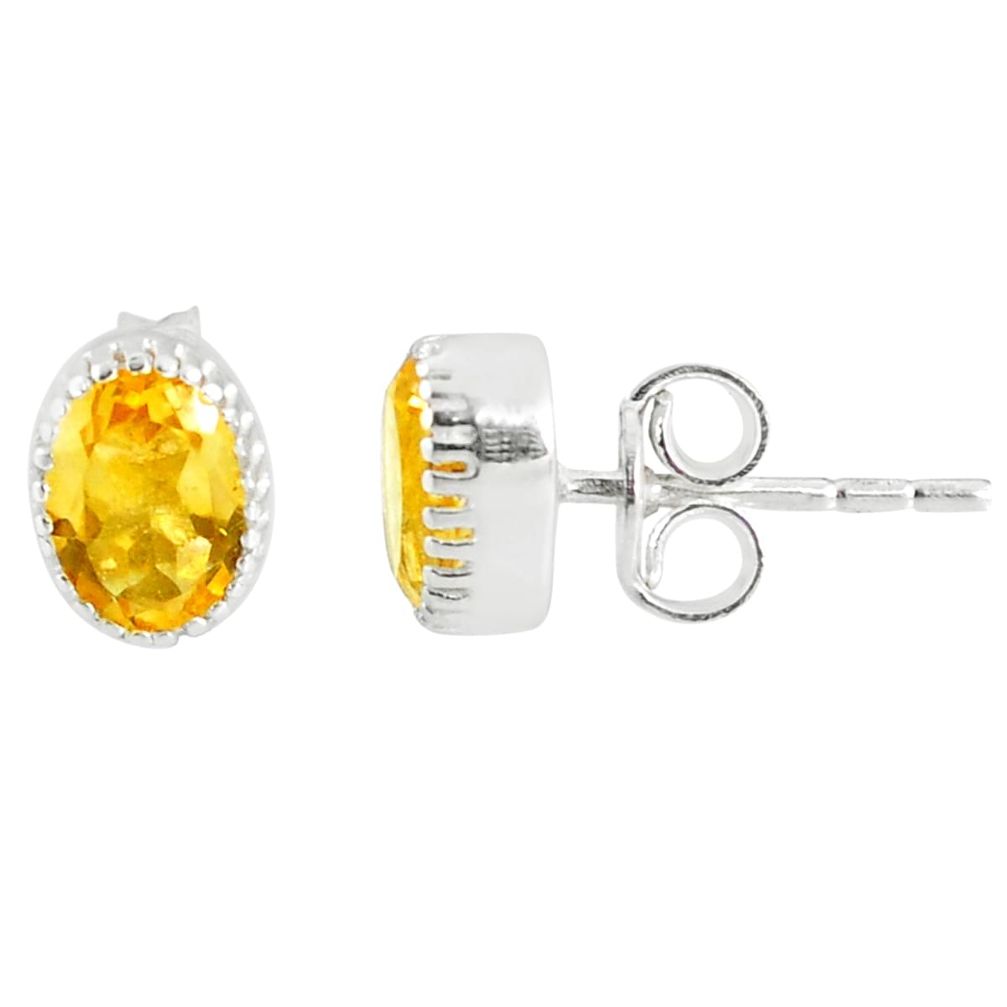 2.87cts natural yellow citrine 925 sterling silver stud earrings jewelry r77133